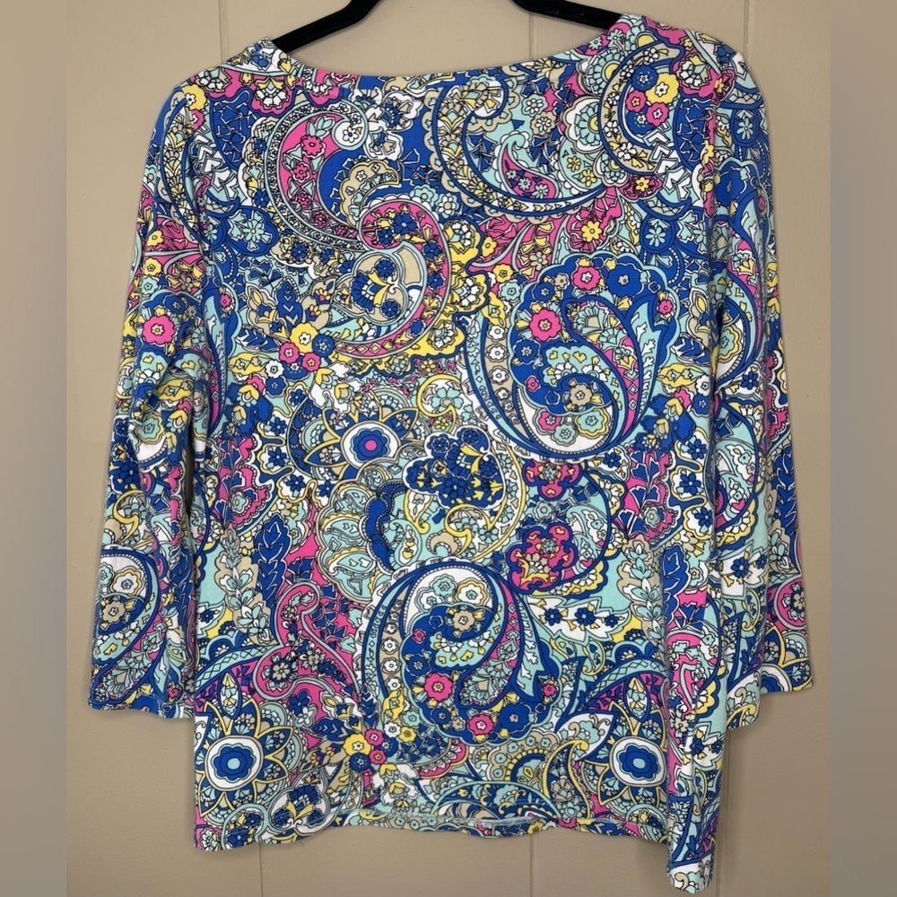 Talbots Paisley Stretch 3/4 Sleeve T Shirt Womens Size Medium - Picture 2 of 9